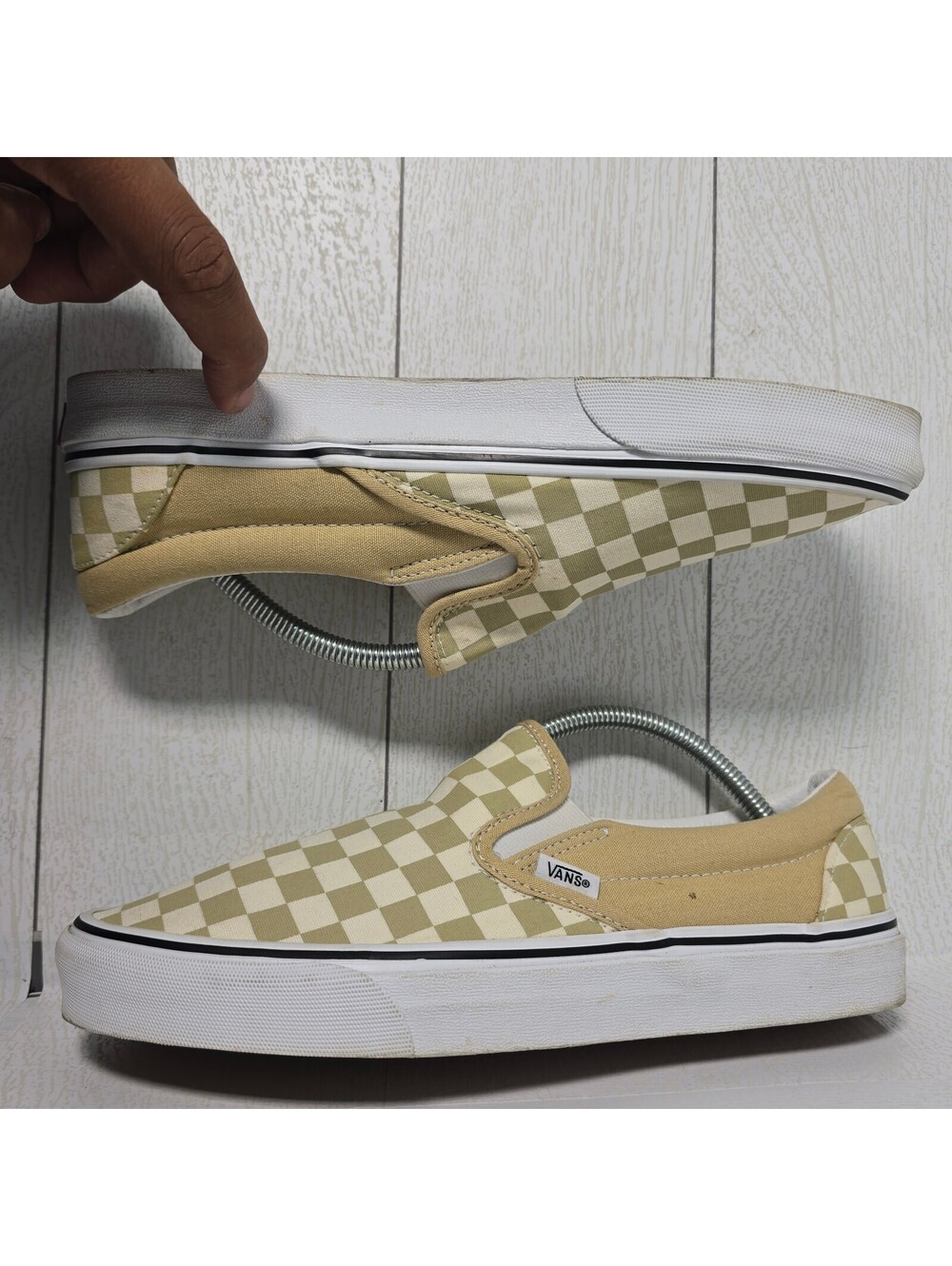 Vans Classic Slip-On Checkerboard Khaki Cream Men's 9.5 Women's 11